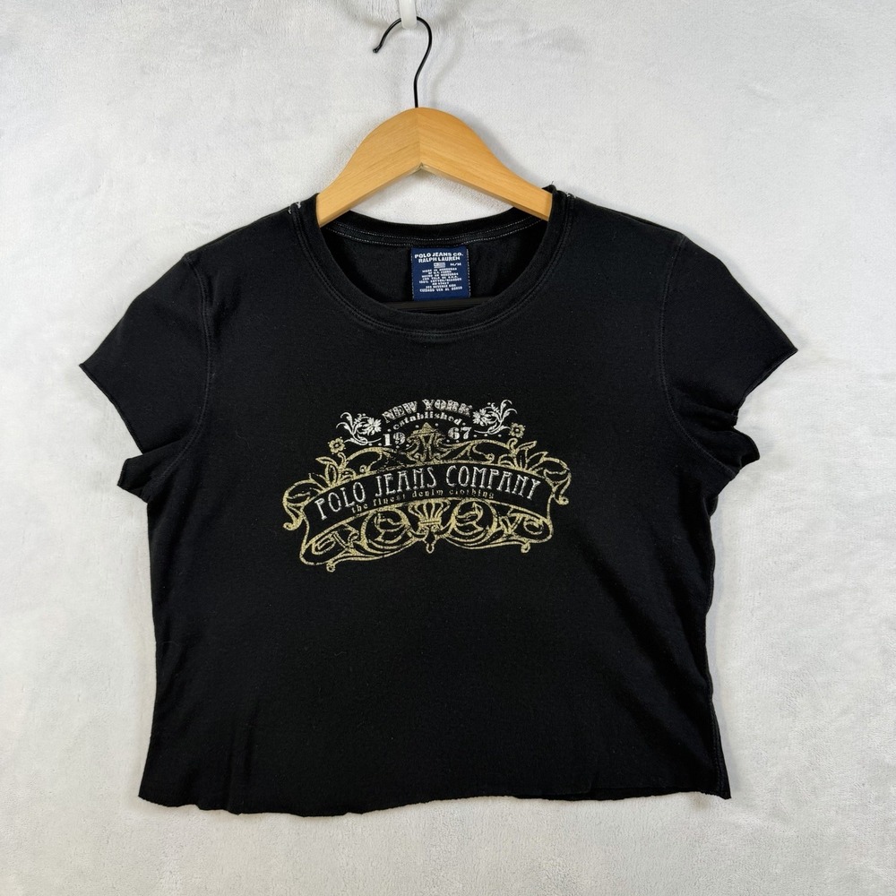 Vintage Y2K Polo Jeans Co Ralph Lauren Black Graphic Tank Top Women Size M